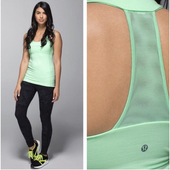 Lululemon Scoop Neck Tan Luon Fresh Teal Top Size 4 - Picture 2 of 9